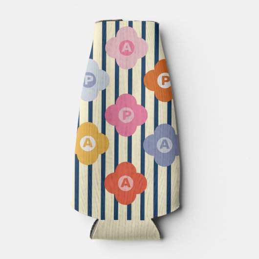 Gepersonaliseerde Initiaal Bloemen Strepen Multico Flesjeskoeler (Voorkant)
