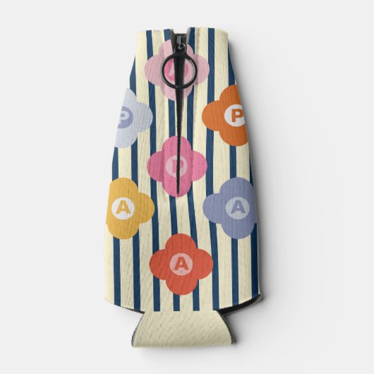 Gepersonaliseerde Initiaal Bloemen Strepen Multico Flesjeskoeler (Achterkant)