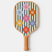 Gepersonaliseerde Initiaal Bloemen Strepen Multico Pickleball Paddle (Voorkant)