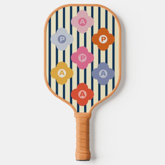 Gepersonaliseerde Initiaal Bloemen Strepen Multico Pickleball Paddle (Voorkant)