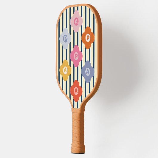 Gepersonaliseerde Initiaal Bloemen Strepen Multico Pickleball Paddle (Links)