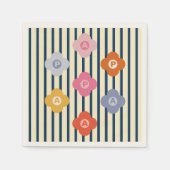 Gepersonaliseerde Initiaal Bloemen Strepen Multico Servet (Voorkant)