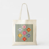 Gepersonaliseerde Initiaal Bloemen Strepen Multico Tote Bag (Achterkant)
