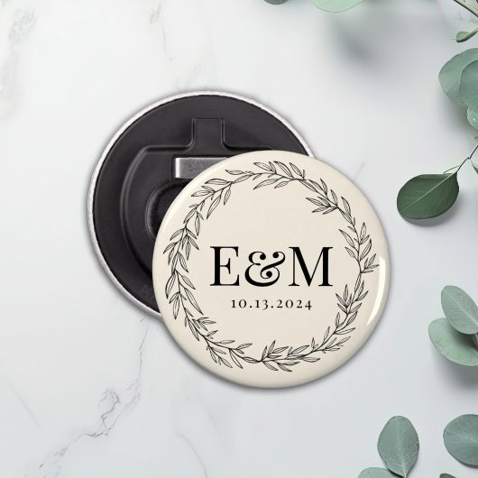 Gepersonaliseerde Initiaal Bloemenkrans Wedding Fa Button Flesopener