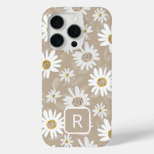 Gepersonaliseerde Initiaal Daisy Pattern Beige iPhone 15 Pro Case