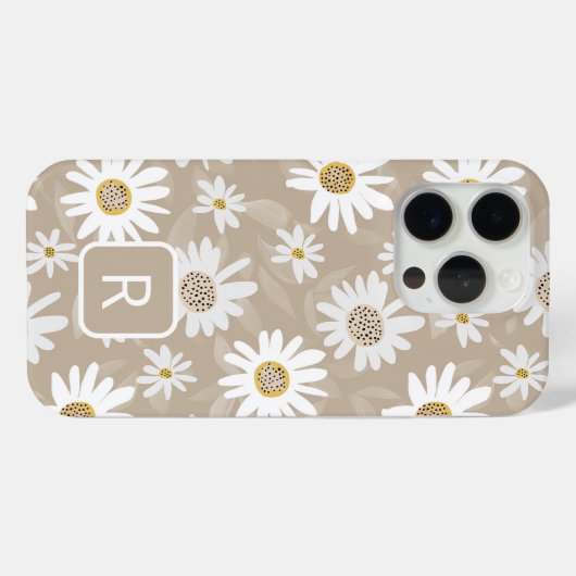 Gepersonaliseerde Initiaal Daisy Pattern Beige Case-Mate iPhone Case (Achterkant (horizontaal))