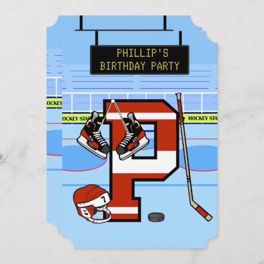 Gepersonaliseerde Initiaal letter P Ice Hockey Kaart (Voorkant / Achterkant)