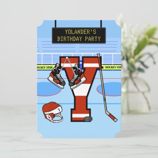 Gepersonaliseerde Initiaal letter Y ijshockey Kaart (Staand voorkant)