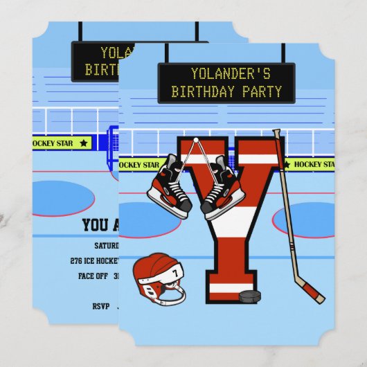 Gepersonaliseerde Initiaal letter Y ijshockey Kaart (Voorkant / Achterkant)