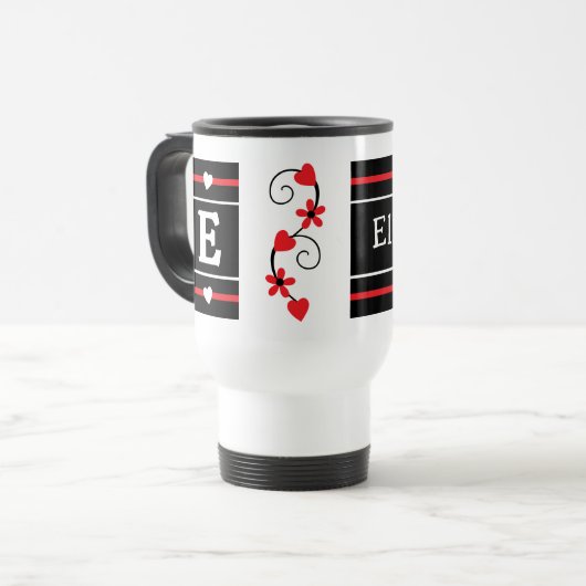 Gepersonaliseerde initiaal naam rood zwart reisbeker (Voorkant links)