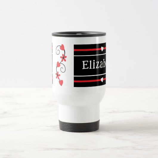 Gepersonaliseerde initiaal naam rood zwart reisbeker (Center)