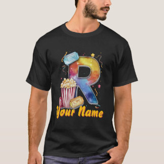 Gepersonaliseerde initiaal R popcorn tickets filmi T-shirt