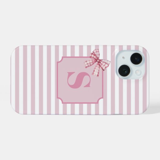 Gepersonaliseerde Initiaal Roze Bow Coquette iPhone 15 Case (Achterkant horizontaal)