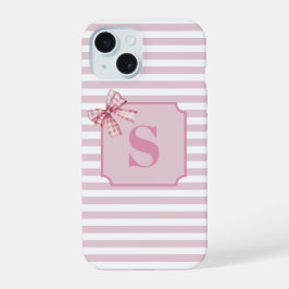 Gepersonaliseerde Initiaal Roze Bow Coquette iPhone 15 Case