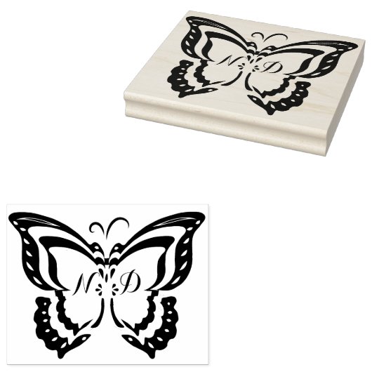Gepersonaliseerde Initialen grote vlinder rubberen Rubberstempel (Gestempeld)