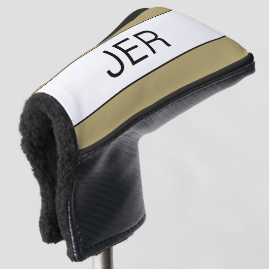 Gepersonaliseerde Initialen Monogram Gold Black Pu Golfheadcover (3/4 voorkant)