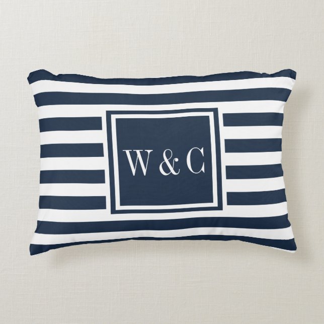 Gepersonaliseerde Initialen Monogram Navy Blauw Accent Kussen (Voorkant)