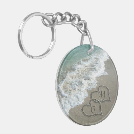 Gepersonaliseerde Initialen op het strand Sleutelhanger (Voorkant Links)
