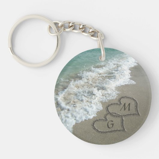 Gepersonaliseerde Initialen op het strand Sleutelhanger (Voorkant)