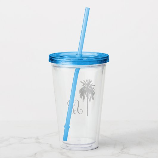 Gepersonaliseerde Initialen Palm Tree Beach Island Acryl Drinkbeker (Achterkant)