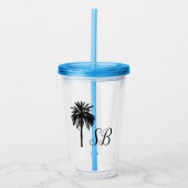 Gepersonaliseerde Initialen Palm Tree Beach Island Acryl Drinkbeker (Voorkant)