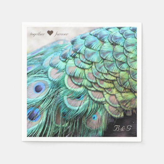 Gepersonaliseerde Initialen Pauw bruiloft servette Servetten (Voorkant)