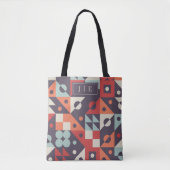 Gepersonaliseerde Initialen Retro geometrisch patr Tote Bag (Voorkant)