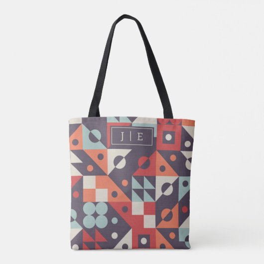 Gepersonaliseerde Initialen Retro geometrisch patr Tote Bag (Achterkant)
