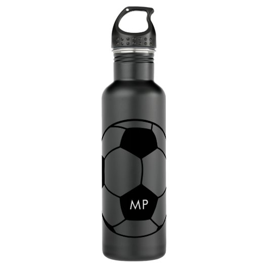 Gepersonaliseerde Initialen Soccer Black White Waterfles (Voorkant)