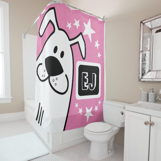 Gepersonaliseerde Initialen Zwart-wit Hond Douchegordijn (In situ)