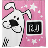 Gepersonaliseerde Initialen Zwart-wit Hond Douchegordijn (Voorkant)