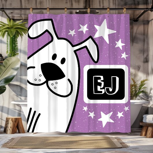 Gepersonaliseerde Initialen Zwart-wit Hond Douchegordijn
