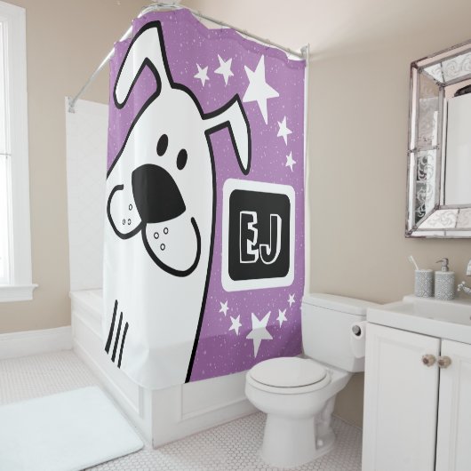 Gepersonaliseerde Initialen Zwart-wit Hond Douchegordijn (In situ)