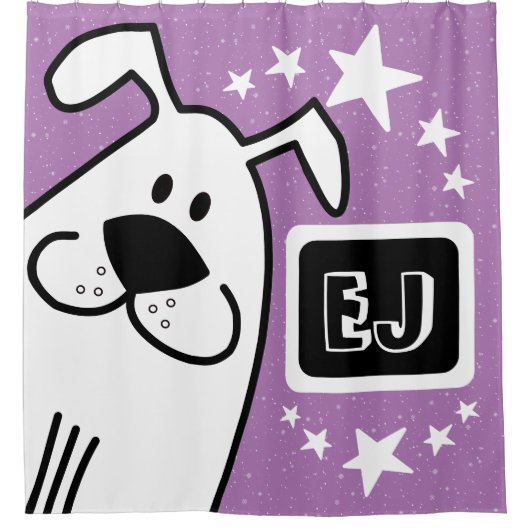 Gepersonaliseerde Initialen Zwart-wit Hond Douchegordijn (Voorkant)