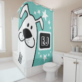 Gepersonaliseerde Initialen Zwart-wit Hond Douchegordijn (In situ)