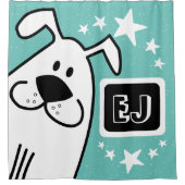 Gepersonaliseerde Initialen Zwart-wit Hond Douchegordijn (Voorkant)