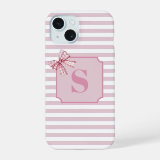 Gepersonaliseerde initiële roze strik Coquette iPhone 15 Case