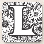 Gepersonaliseerde Inkt Bloem Monogram Zwart-Wit Bier Onderzetter (Voorkant)