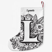 Gepersonaliseerde Inkt Bloem Monogram Zwart-Wit Kleine Kerstsok (Achterkant)