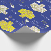 Gepersonaliseerde inpakpapier Chanoeka "Dreidels" (Hoek)
