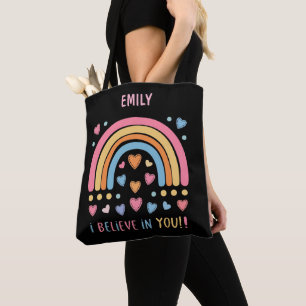 Gepersonaliseerde Inspirerend Regenboog & Hart Tote Bag