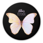 Gepersonaliseerde iriserende roze vlinder keramische knop (Voorkant)