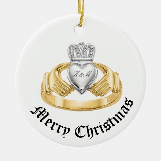 Gepersonaliseerde Irish Claddagh - Nollaig Shona D Keramisch Ornament (Voorkant)