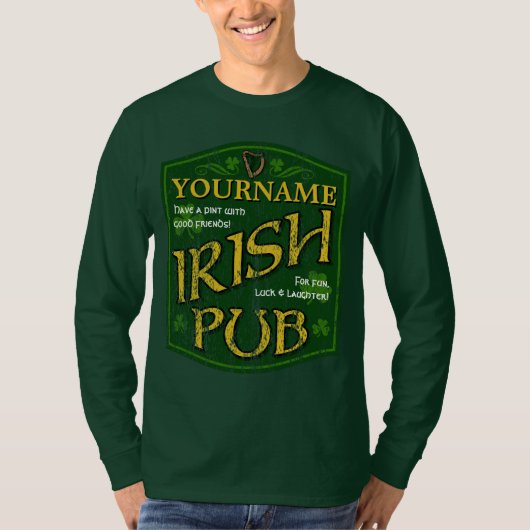 gepersonaliseerde Irish Pub Sign Long Sl. T-shirt (Voorkant)