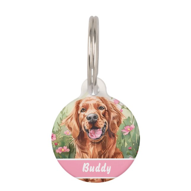 Gepersonaliseerde Irish Setter Dog Label Huisdierpenning (Voorkant)