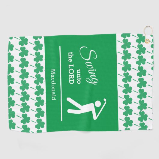 Gepersonaliseerde IRISH SHAMROCK Swing To The Lord Golfhanddoek (Horizontaal)