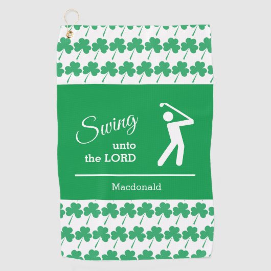 Gepersonaliseerde IRISH SHAMROCK Swing To The Lord Golfhanddoek (Voorkant)