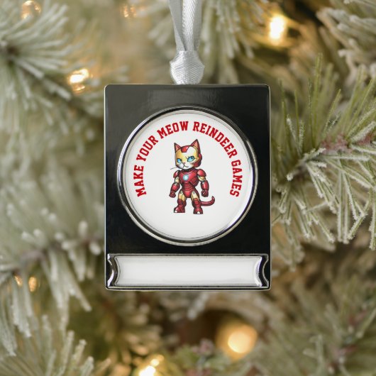 Gepersonaliseerde Ironcat Reindeer Spelletjes Verzilverd Banner Ornament (Boom)