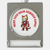 Gepersonaliseerde Ironcat Reindeer Spelletjes Verzilverd Banner Ornament (Voorkant)