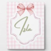 Gepersonaliseerde Isla Baby Girl Nursery Bow & Gin Fotoplaat (Voorkant)